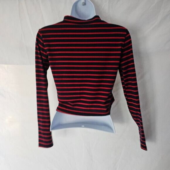 Gothic grunge navy blue red striped turtleneck - Picture 2 of 3
